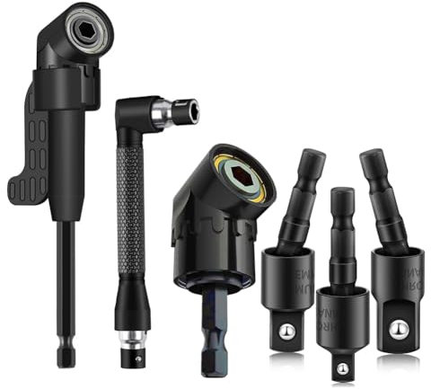 Povxlum 6Pcs Right Angle Drill Attachment Set with 105° Angle Drill Adapter and Impact Grade Socket Adapter
