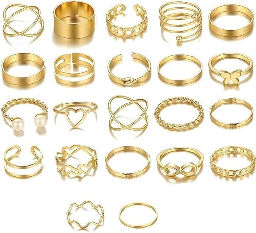 22 Pcs Gold Rings for Women,Fidget Chunky Tarnish Free Gold Jewellery Set for Womens Rings,Boho Vintage Alloy Knuckle Adjustable Stacking Toys for Women Teen Girls Special Occasions Birthday Parties
