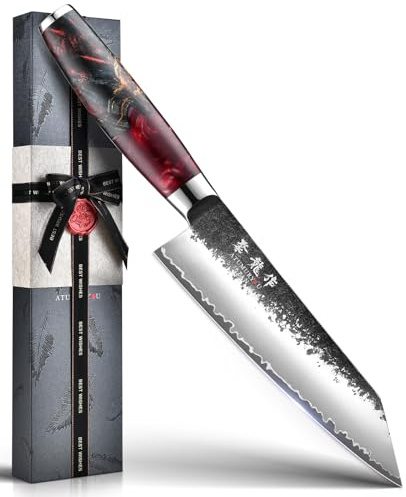 Japanese Chef Knife with VG10 Steel, 7 Inch Hand Forged Kiritsuke Knife, Sharp Kitchen Knives with 3 Layers Composite Steel, Professional Chefs Knife with Ergonomic Handle, Cooking Gifts for Men