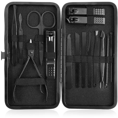 Set Manicura, 15 Piezas Kit Cortauñas con Estuche de Viaje de Cuero, Estuche de Manicura para Viaje, Nail Clipper Sets, Kit de Manicura y Pedicura para Hombre y Mujer para Hogar, Viajes, Salón de Uñas