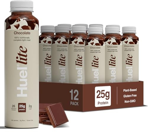 Huel Lite Ready to Drink, 12 x 500ml Bottles, 25g Chocolate Flavour Protein Shake, 190 Calories Meal Replacement Shake, Low Sugar, High Fibre, Vegan Protein Drinks with 26 Vitamins & Minerals