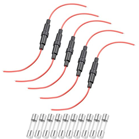 sourcing map 5 Pcs 6x30mm Inline Screw Type Fuse Holder 22 Gauge AWG Red Wire with 10 Pcs 2A Fast Blow Glass Fuses