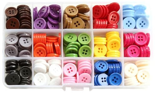 300 Pcs Colourful Buttons, 4 Holes 15mm Buttons for Knitting Colorful Craft Button Sewing Craft Buttons with Storage Box for Cardigans, Sewing, Knitting, Crafts,DIY Handmade