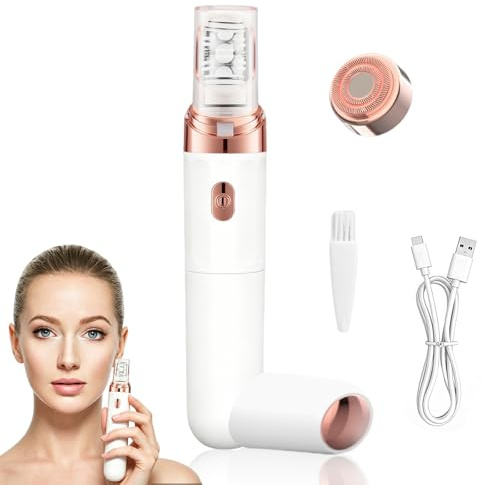 HASAIKA® Epilatore Viso Donna, Ricaricabile Rasoio Viso Donna, Testina lavabile, ricaricabile tramite USB, con luce LED, adatta per il labbro superiore, le sopracciglia, le braccia e le gambe (Bianco)