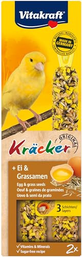 VITAKRAFT - Kräcker - Friandise pour Canaris - Alimentation Pour Oiseaux Domestiques - Assortiment de 3 Délicieux Kräckers à l'Œuf et aux Graines de Graminée - Boîte de 80 g - 3 Baguettes