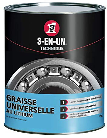 3-EN-UN Technique • Graisse Universelle au Lithium • Pot • Forte adhérence • Résite à l'eau et à la chaleur • Utilisation entre -20°C et +140°C • 1 KG