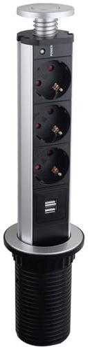 LEDmaxx TSD001 A, installation av uttagskontakt 3 x låda 1 x dubbel USB, 4 000 W, silver, 32 x 8 cm