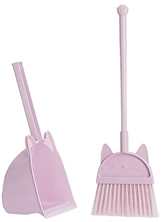 Folpus Household Mini Kid Broom and Dustpan Set Cleaning Sweeping Play Set Toddlers Cleaning Toys Set Housekeeping Pretend Play Set, Pink Violet