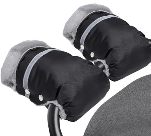 MIVITOOM Handmuffs, Baby Carriage Fleece Hand Gloves Stroller Pram Hand Muff Waterproof and Windproof Anti-Freeze Fleece Lined Gloves Warmer Extra Thick for Pushchair Trailer Buggy, Black