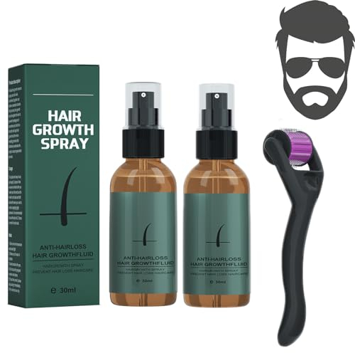 Mikabila 2pcs Kit per la Crescita Della Barba, Spray Crescita Barba,Rullo Derma per la Crescita Della Barba,Derma Roller Per La Crescita Della Barba + Siero,Stimola la Crescita dei Baffi