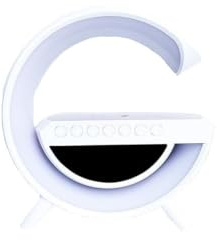 Store Millennium Lampada da Tavolo LED Multifunzionale Bianca con Altoparlante Bluetooth, Sveglia, Ricarica Wireless per Smartphone, Luce d'Atmosfera Regolabile
