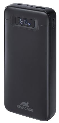 RIVACASE VA1082 Powerbank 20000 mAh, QC/PD 65W Schnelladestation kompatibel mit Laptops, Tragbares Ladegerät mit LCD-Display, 2 Eingängen und 3 Ausgängen, Perfekt für MacBook, iPhone, Dell, HP, u.a.
