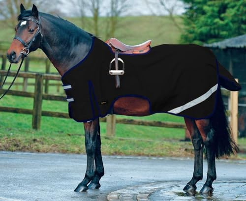 Bow & Arrow Equestrian Exercise Sheet for Horses - Breathable Waterproof Fly Rug for Horses with Tail Flap & Reflective Strips – Lightweight Turnout Rugs for Horse Riding in rain & low light | Black