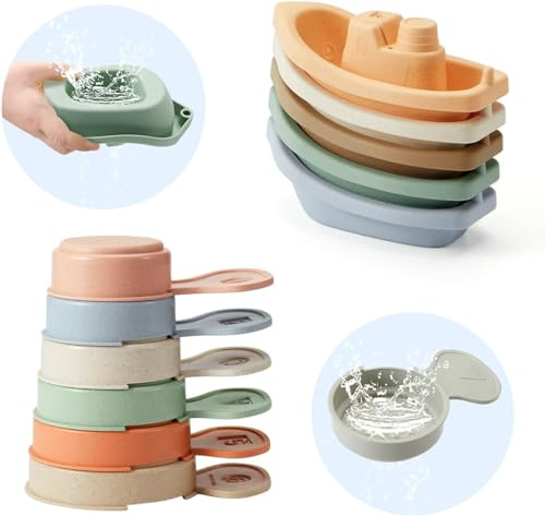 Baby Bath Toys for 1 2 3 4 Year Olds Toddler Kids - 11PCS Mould Free Water Play Swimming Pool Toys No Mould Floating Boats and Spoons for Boys Girls(Neutral Color)