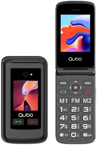 Qubo GSM Téléphone Portable Senior,Flip Téléphone Portable avec Grands Boutons, Volume Élevé, Fonction SOS, écran de 2.4+1.77, Contacts avec Images et Appel Rapide,Téléphone à Clapet Noir