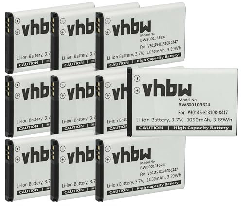 vhbw 10x Akku kompatibel mit Siemens Gigaset SL910A, SL910H, SL910 schnurlos Festnetz Telefon (1050 mAh, 3,7 V, Li-Ion)