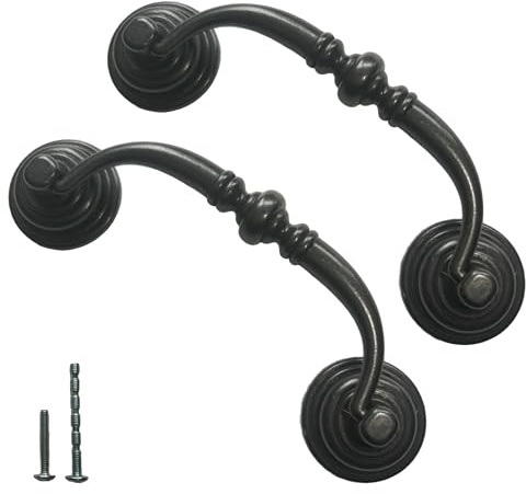 HOUSEHOOK 6 PCS Oil-Rubbed Bronze Metal Drop Bail Pulls, 3-1/4 Center to Center, Vintage Shabby Chic Drawer Handles for Dressers, Cupboards, Wardrobes, and Kitchen Cabinets