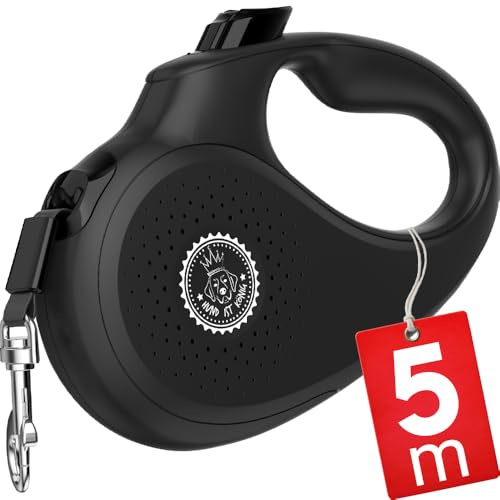 HUND ÄR KUNG rullkoppel hundkoppel 5 m för små och stora hundar | Högkvalitativt utdragbart hundkoppel med bekvämt handtag | robust utdragbart koppel | 15–50 kg