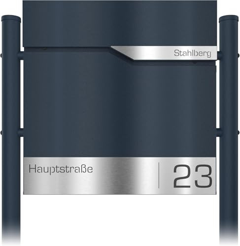 Graviers Design Standbriefkasten mit Zeitungsfach in Anthrazit RAL 7016 - Briefkasten personalisierbar Edelstahl Namensschild Straßenname Hausnummer - Wandbriefkasten Briefbox mit Schloss