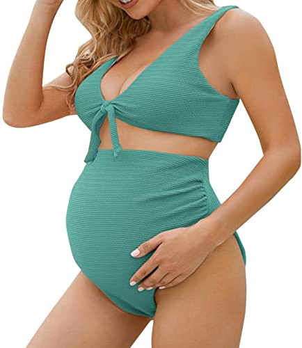 Generisch Conjunto de traje de baño para embarazadas, bikini de dos piezas para mujer, parte de arriba y pantalones cortos de bikini, verano, bikini para embarazadas, elegante, sesión de fotos