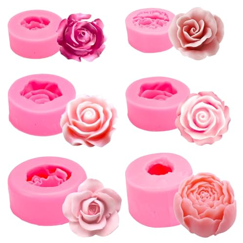 3D silikonformer med blommor, set med 6 silikon 3D-rosblad, silikon tvål, blomformer, ljusformer, rosa chokladformer, handgjord, chokladdekoration