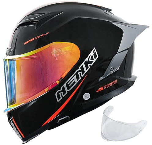 NENKI Casco Moto Integral para Mujer y Hombre, homologado según la Norma ECE 22.06. Motorcycle Helmet con Visera Parasol, Sistema de ventilación y Forro Interior extraíble