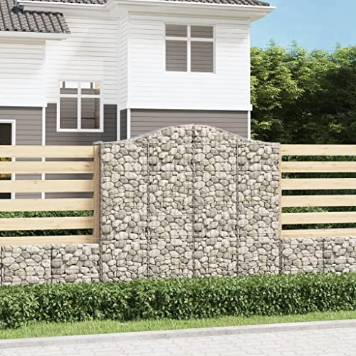 HaoChrymec Gabbioni Metallici per Pietre 2 Pezzi, Gabbione in Rete Fioriera con Archi Alti, Struttura in Ferro Zincato per Parete Giardino o Canestro Decorativo, 200 x 50 x 180/200 cm