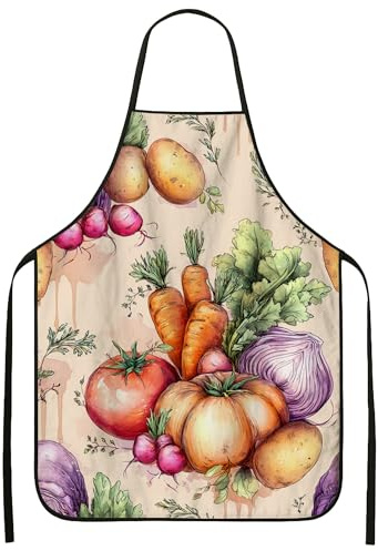 Delantal de verduras para cocinar, delantal de cocina con acuarela, color beige, para jardín, arte culinario rústico, lavable, para barbacoas, garrotes, Beige, 24x31 Inch