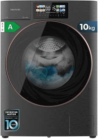 Cecotec Lavadora Secadora 10-6Kg Carga Frontal Bolero Wash&Dry 106950 Autodose Inverter 3D Steel A, 1400 rpm, 13 programas, Motor Inverter Plus, Core Matrix Screen 9,2, Smooth Wash, puerta XXL