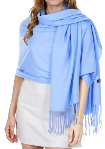 Abeillo Shawl Wraps for Women, Soft Pashmina Shawl with Fringes Blanket Wrap for Wedding Evening Dresses, Travel Accessory (Light Blue)