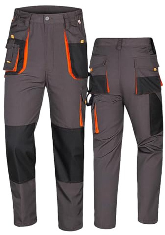 Generisch Pantalon de travail pour homme avec taille élastique, nombreuses poches, poche mètre et genouillères – Pantalon robuste et résistant pour la construction, l'artisanat, l'industrie, l'atelier