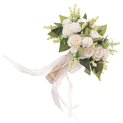 Zambuph Novia romántica con Flores Artificiales, Esencial para Bodas, Despedidas de Soltera y Otras Celebraciones. Soporte para Ramos de Novia con Flores