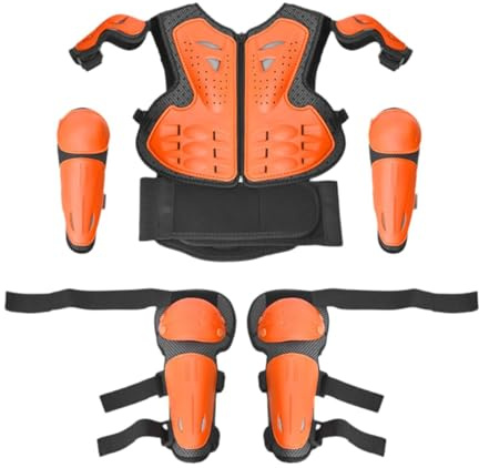 JunZheHub Kids cross Equipo de Protección Infantil con Peto Respaldo Rodilleras Coderas Diseño Transpirable y Ajustable Adecuado para, Naranja