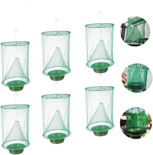 6 pezzi di rete per mosche da appendere, trappola per mosche pieghevole riutilizzabile per giardino all'aperto, fattoria, stalla, ranch e controllo degli insetti da parco (verde)