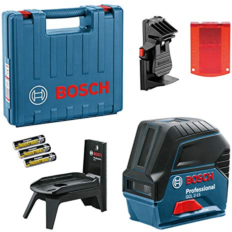 Bosch Professional Nivel láser GCL 2-15 (láser rojo, interior, con puntos de plomada, alcance: 15 m, 3 pilas AA, soporte giratorio RM 1, placa reflectora láser, estuche de protección, maletín)