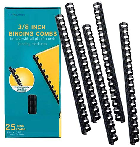 1InTheOffice Binding Combs, Comb Binding Spines, Plastic Binding Combs, 3/8 Inch, 55 Sheet Capacity, Black, 25 Pack