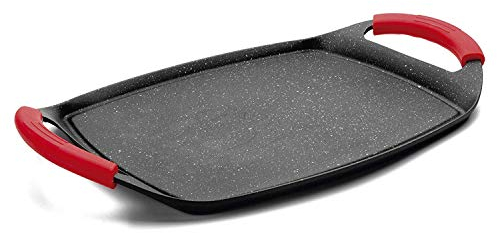 MGE - Parrilla rectangular plana antiadherente - Sartén con asas - Bandeja de parrilla para una cocina saludable y deliciosa - Sartén para asar por inducción, sartén antiadherente - Efecto piedra - 47