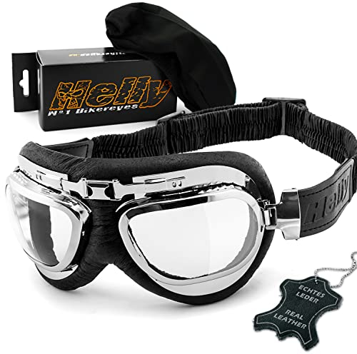 HELLY® - No.1 Bikereyes® | Motorradbrille | echt Leder | beschlagfrei, winddicht, HLT® Kunststoff-Sicherheitsglas nach DIN EN 166 | Motorradbrille: 1390c