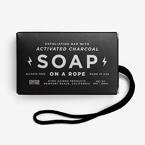 Byrd - Jabón Exfoliante Corporal de Carbon Activado Con Cuerda | Desintoxica + Exfolia | Microperlas Naturales + Carbon Activado + Manteca de Karité | Pastilla de Jabon Para Todo Tipo de Piel