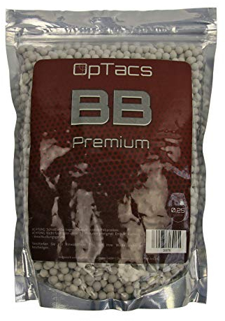 OpTacs Softair Kugeln Premium BBS 0,25g 4000 STK. Airsoft Munition für Softair Pistole und AEG Spring CO2 Gewehr Airsoftwaffe 6mm BB Weiß poliert im Beutel