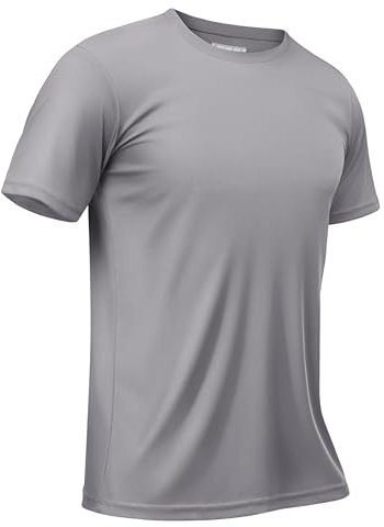 TACVASEN Camisa Protección Solar Hombre Camiseta de Manga Corta Verano Camiseta de Running con Protección UV Ligera Camiseta de Paseo Camisa de Trabajo Gris Claro