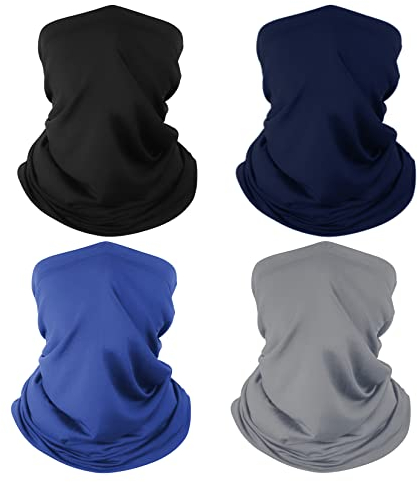 Finvizo Multifunctional Headwear 4 Pack Neck Gaiter: Elastic Tube Scarf Face Mask Bandana Balaclava Snoods, Navy