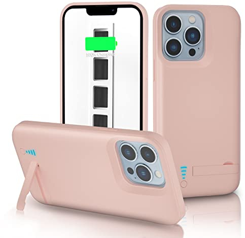 Gladgogo Akku Hülle für iPhone 12 Pro Max/13 Pro Max(6800 mAh, 6,7), Ultra-schlanke Akkuhülle Wiederaufladbar Batterie mit Handyhalter und Schutzfolie, Tragbares Batterieladegerät Hülle, Schwarz