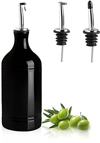 Sweejar,Dispenser in ceramica per olio d'oliva, per olio opaco, protegge l'olio per ridurre l'ossidazione, sciroppo di caffè e altri liquidi, confezione da 1.467 ml (nero)