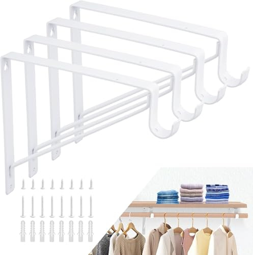 ASelected Pack de 4 Escuadras para Estanterías 275 mm, Soporte Estantería Pared Blanco con Gancho, Soportes para Estantes de Acero, Escuadras Metálicas para Baldas y Armario