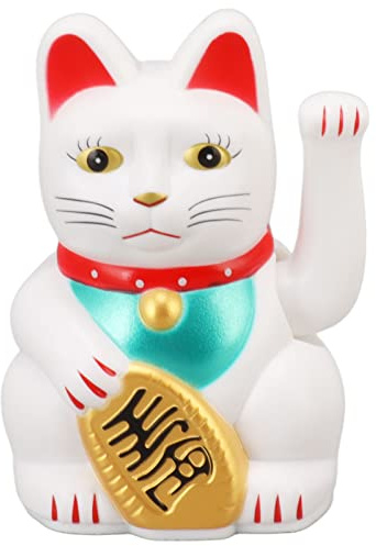Dpofirs 4 Inch Lucky Fortune Cat Maneki Neko, Lucky Cat Decor Hand Waving Welcoming Cat for Home Desk Ornament Gift Giving, Feng Shui Business Ornament Home Decor (White)