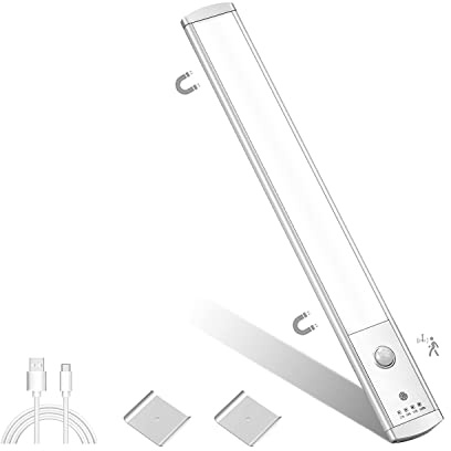 Luce Armadio LED con Sensore di Movimento, Luce Notturna Luminosità Regolabile 6500K Bianco 32cm, Pulsante Touch, Magnetica Ricaricabile LED Sottopensile Cucina, Lampada per Scale Corridoio Garage