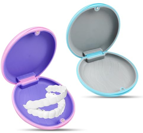 Avesteir 2 Piezas caja ferula dental, caja ortodoncia, caja de almacenamiento para dentaduras postizas, funda dentadura resistente, caso alineador dentales fácil de limpiar (rosa y Azul)
