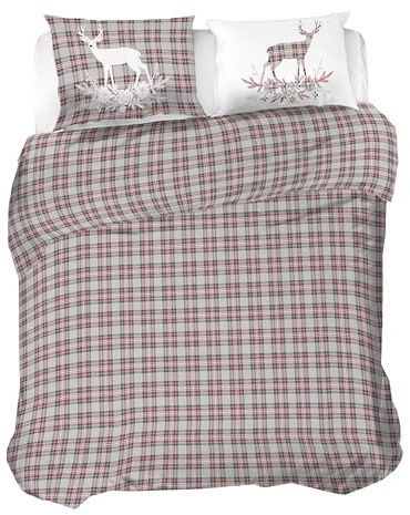 PENSIERI DELICATI Parure Påslakan Dubbelt Flanell 100% Bomull, Påse 250X200 CM och örngott 52X82 CM, Tillverkad i Italien, 40° Maskintvättbart Påslakan Rödhjortmönster