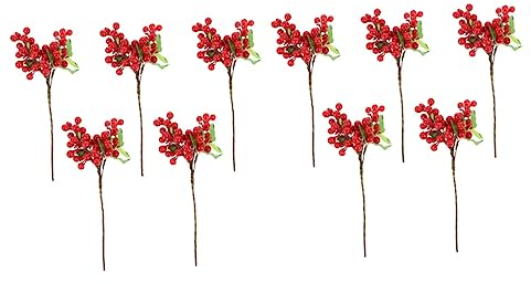 SilteD 10 Stück künstliche Beeren, künstliche Beeren auf Stiel, Weihnachtsbeeren, Stiele, künstliche Blumen, Weihnachten, künstliche Beeren, rote Beeren, rote Dekoration, Stechpalmen-Partyzubehör,